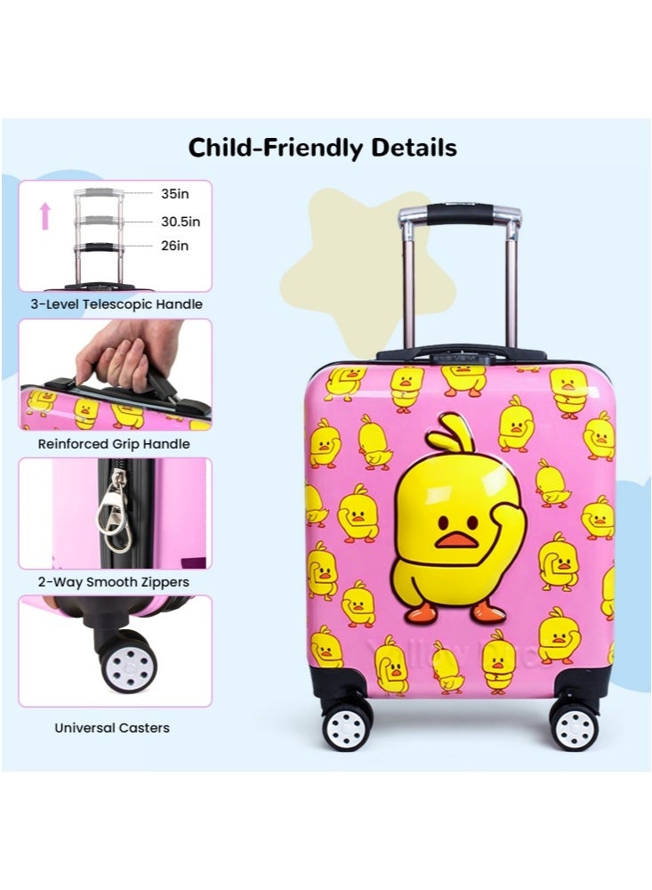 GGEROU Cartoon Children’s Trolley Case 18-inch Little Yellow Duck Boarding Case Universal Wheel Password Box Children’s Suitcase Pink - Image 3